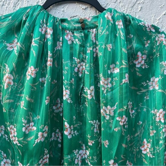 SABINA MUSAYEV Amal Blouse Top Women XS Green Floral Sheer Cut Out - Picture 7 of 11